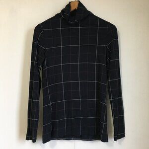 Denver Hayes Black Plaid Mock Neck Viscose Long Sleeve Top XS Dark Academia